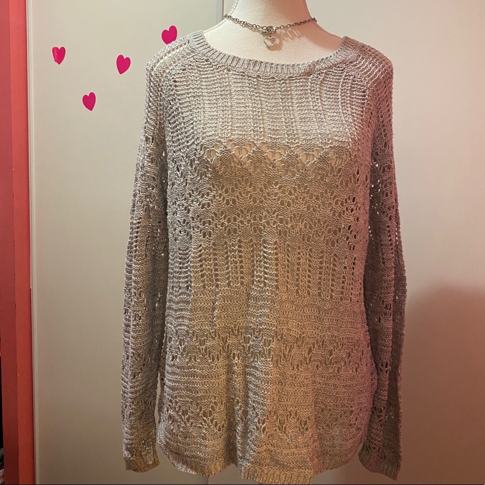 Y2K 2000s Garage Crochet Gray Sweater Medium